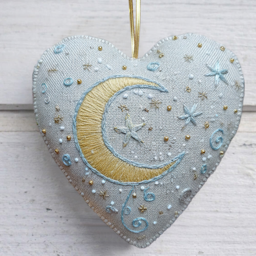 Rubbyoo Heart Embroidery Kit - Starry Night Themed | Beginner Friendly Diy | Cozy Home Hanging Decor - 6 inches hoop kit - image 1