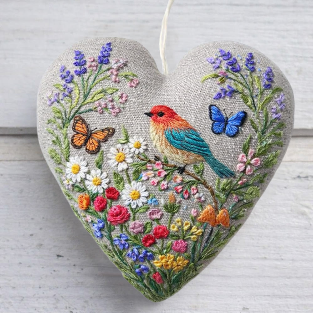 Rubbyoo Heart Embroidery Kit - Spring Garden Bird | Fun Handcraft Project | Ideal Gifting Pick - 6 inches hoop kit - image 1