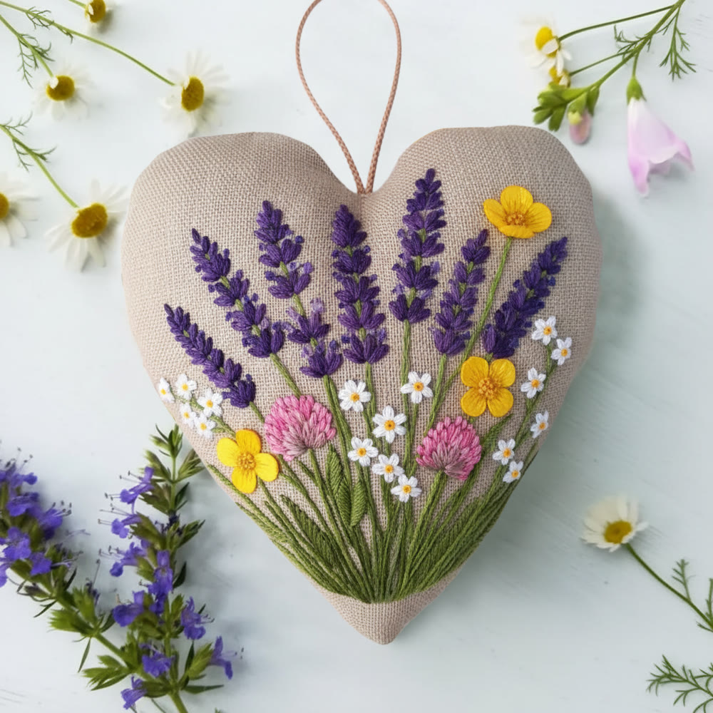 Rubbyoo Heart Embroidery Kit - Lavender Wildflower | Easy Diy Starter Kit | Warm Home Accent - image 2