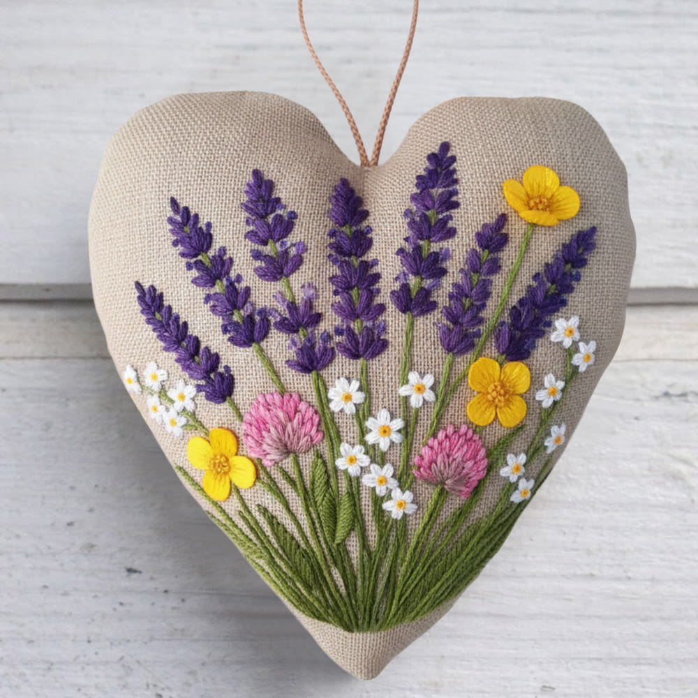 Rubbyoo Heart Embroidery Kit - Lavender Wildflower | Easy Diy Starter Kit | Warm Home Accent - 6 inches hoop kit - image 1