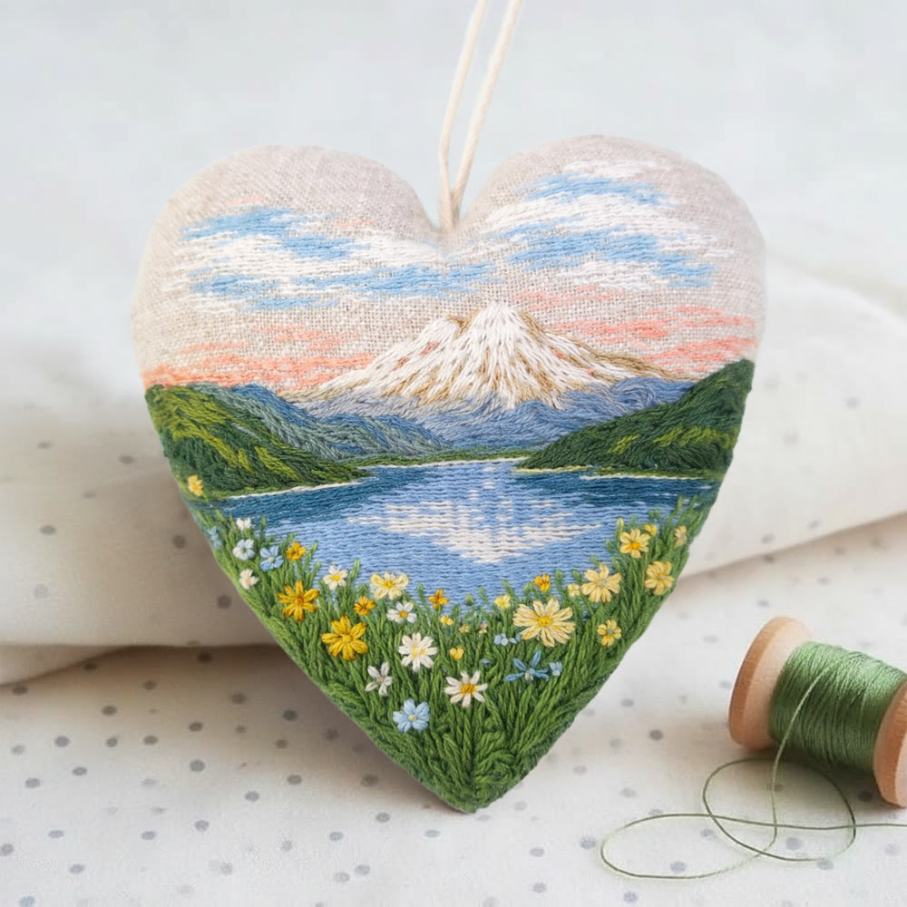 Rubbyoo Heart Embroidery Kit - Mountain Lake Landscape | Exquisite Handmade Decor | Thoughtful Gift Option - image 2