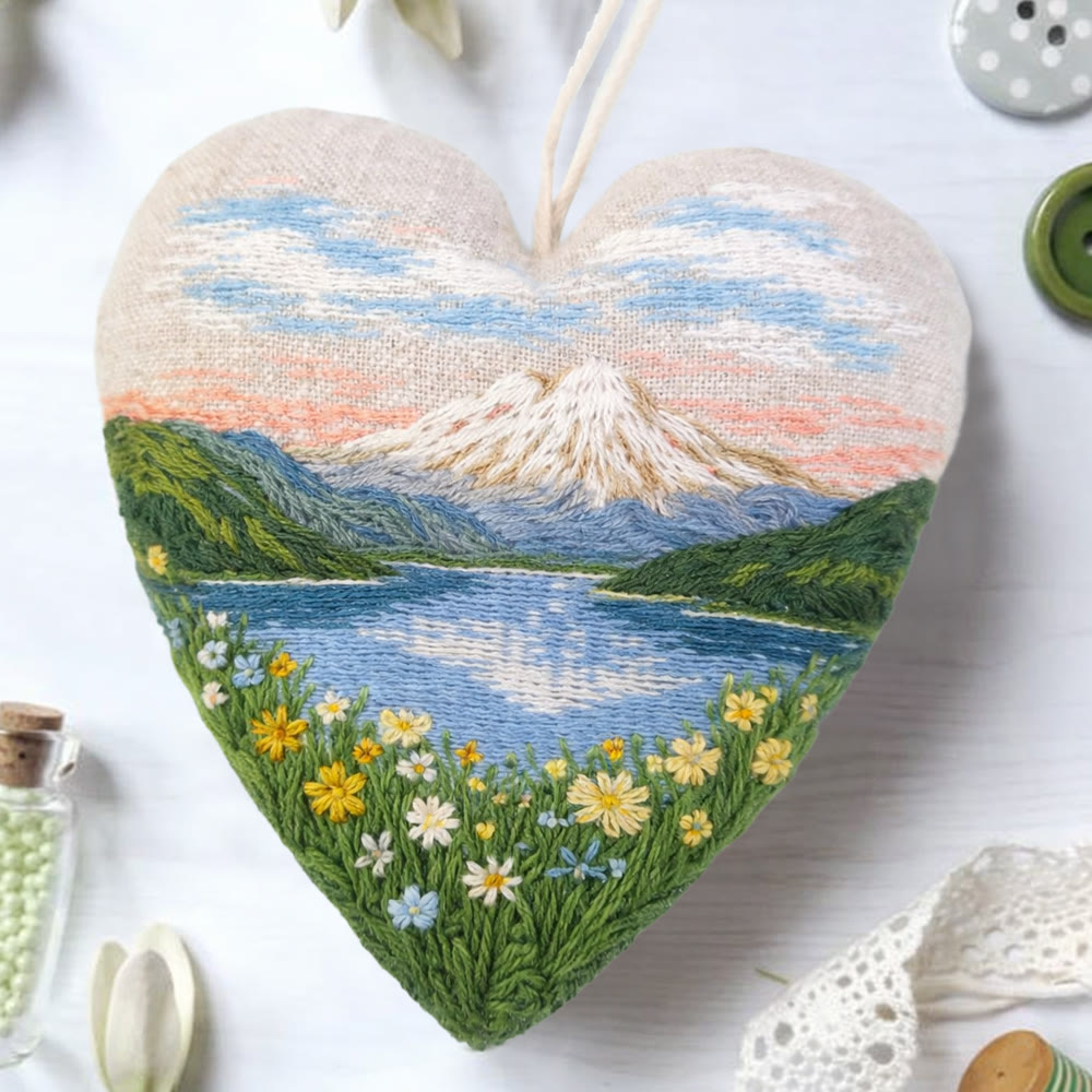 Rubbyoo Heart Embroidery Kit - Mountain Lake Landscape | Exquisite Handmade Decor | Thoughtful Gift Option - image 3