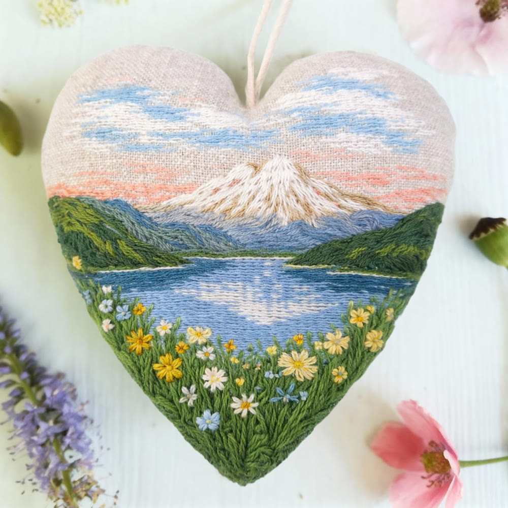 Rubbyoo Heart Embroidery Kit - Mountain Lake Landscape | Exquisite Handmade Decor | Thoughtful Gift Option - image 4