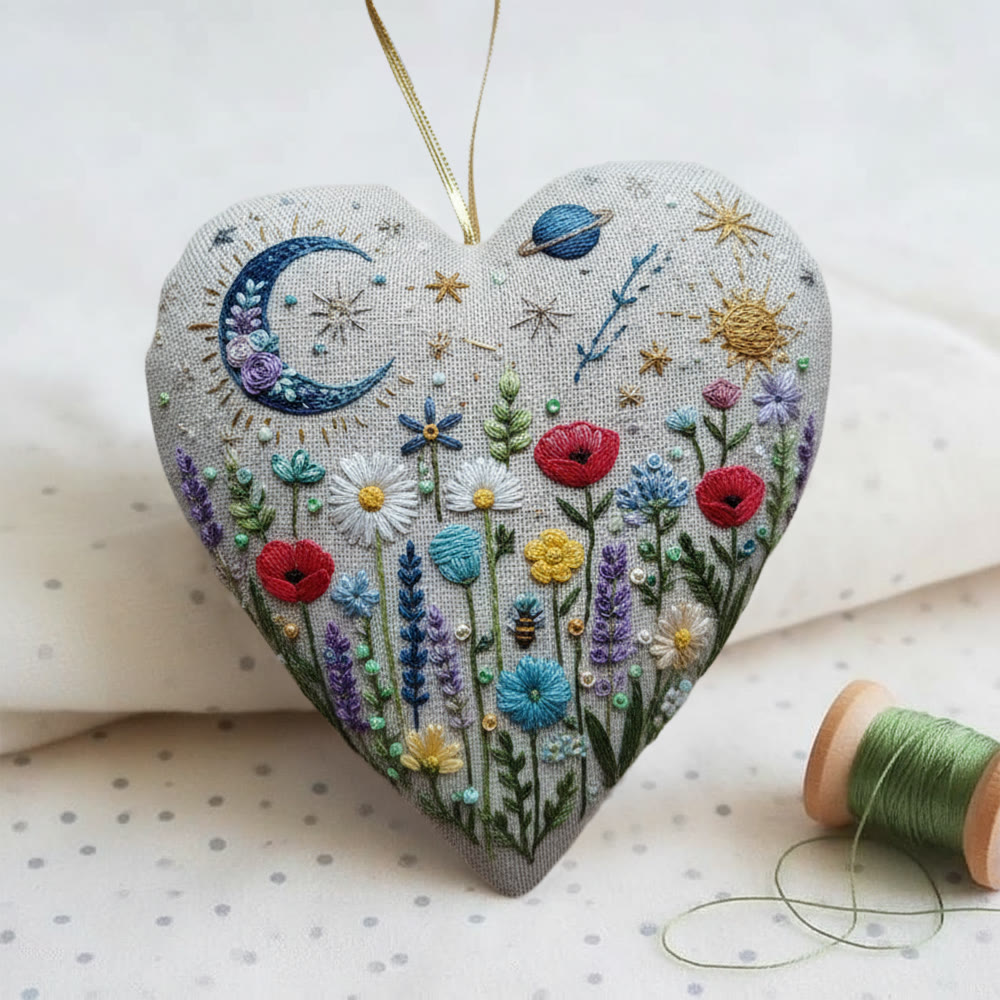 Rubbyoo Heart Embroidery Kit - Celestial Wildflower  | Playful DIY Craft | Cozy Living Ornament - image 2