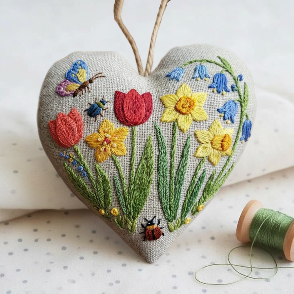 Rubbyoo Heart Embroidery Kit - Spring Tulip Daffodil | Bright Craft Project | Fresh Home Soft Furnish Accent - image 2
