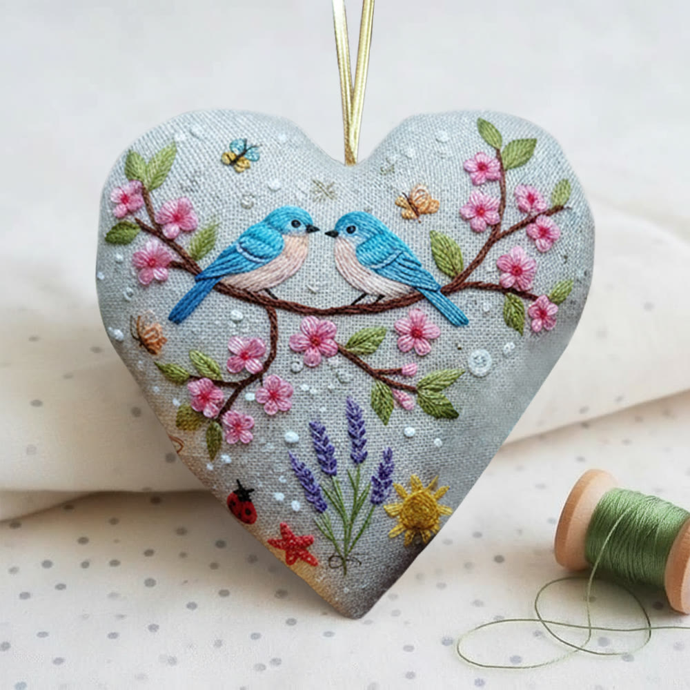 Rubbyoo Heart Embroidery Kit - Cherry Blossom Pair Birds | Romantic Handcraft | Perfect Date Gift Option - image 2