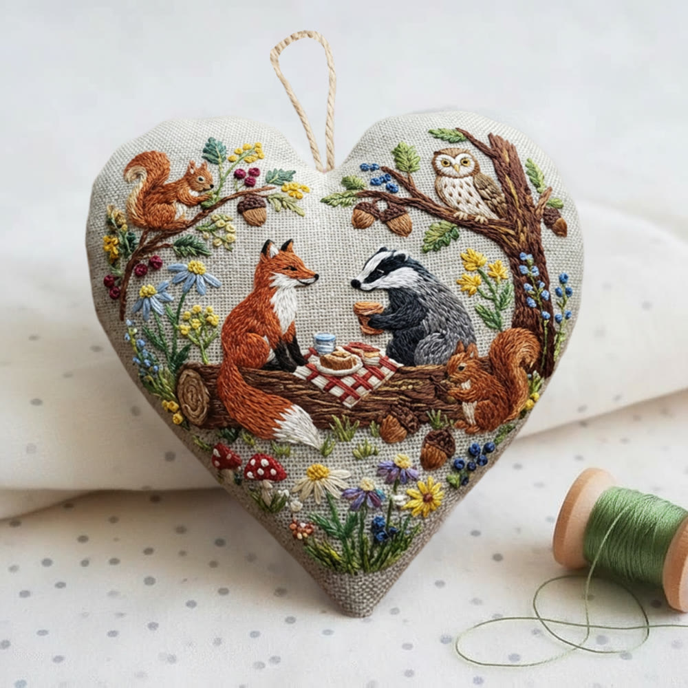 Rubbyoo Heart Embroidery Kit - Forest Picnic Animal | Playful Craft Project | Ideal Gathering Present - image 3