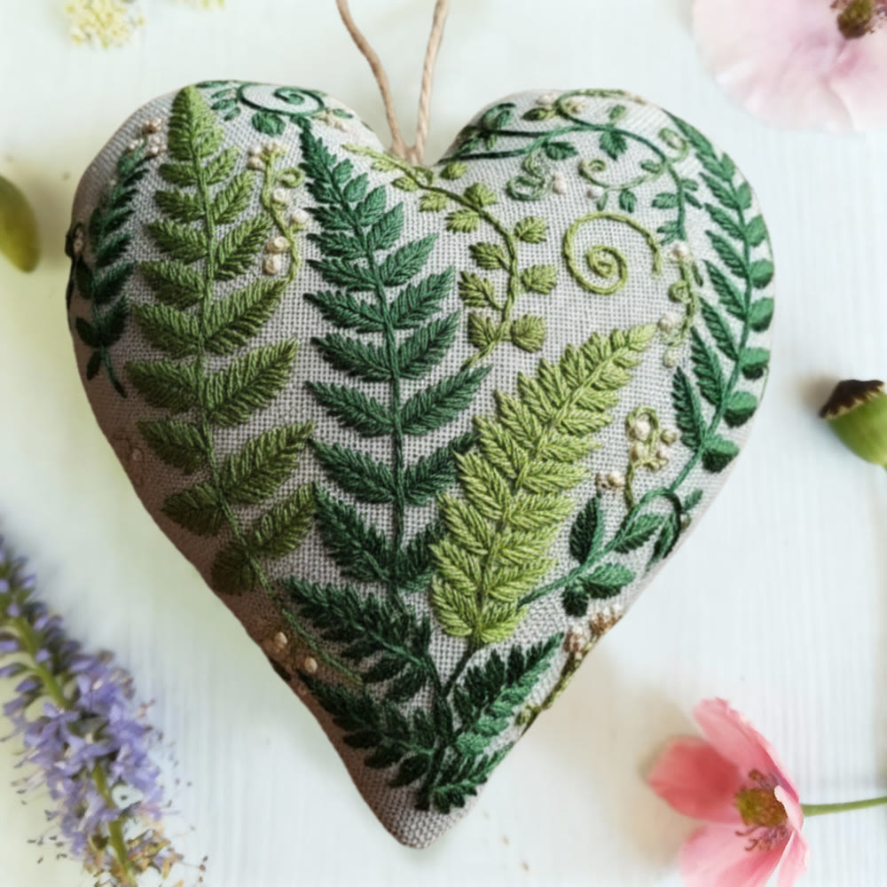 Rubbyoo Heart Embroidery Kit - Fern Leaf Greenery | Minimalist Diy | Natural Style Home Accent - image 2