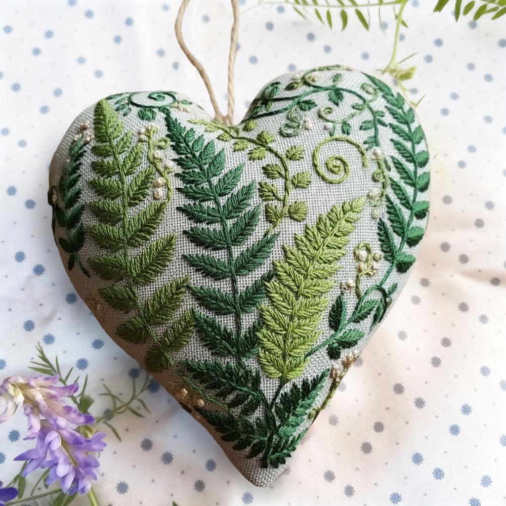 Rubbyoo Heart Embroidery Kit - Fern Leaf Greenery | Minimalist Diy | Natural Style Home Accent - image 8