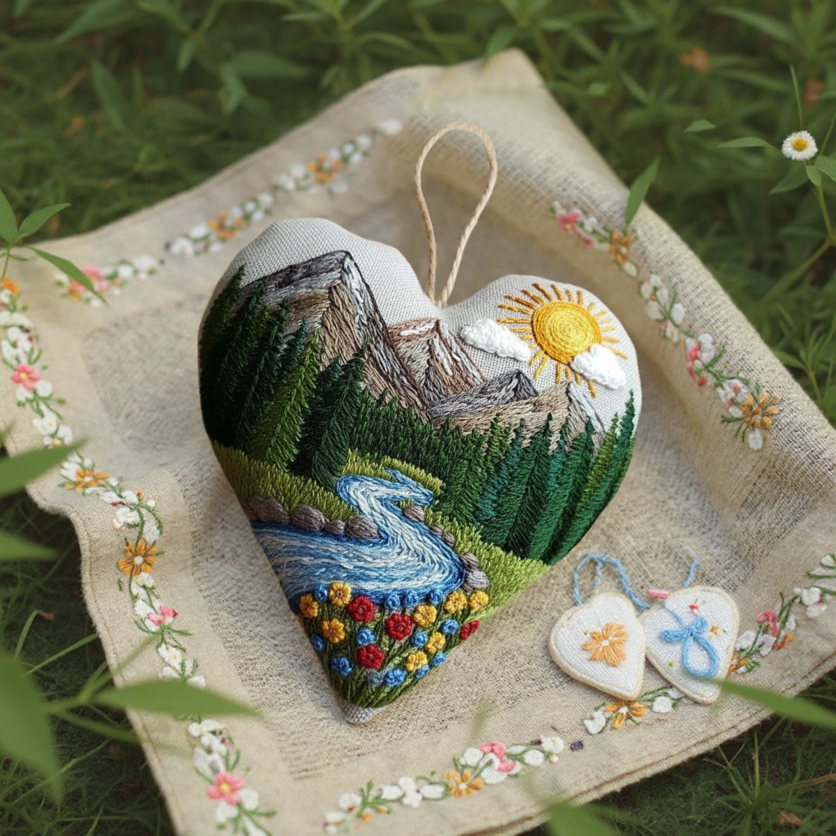 Rubbyoo Heart Embroidery Kit - Mountain River Sunrise | Soothing Craft | Nature Inspired Home Ornament - image 2