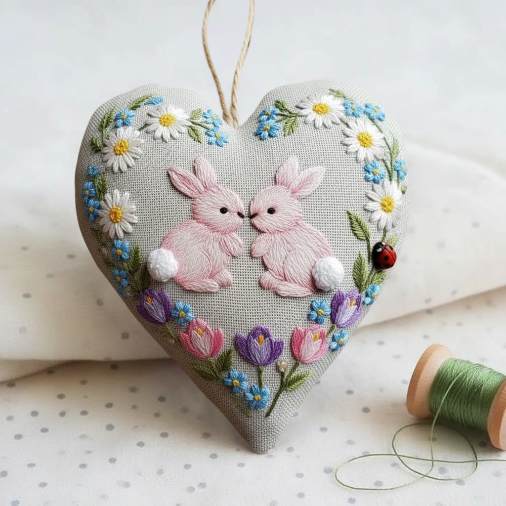 Rubbyoo Heart Embroidery Kit - Bunny Floral Wreath | Adorable Diy | Heartwarming Festival Gift - image 3