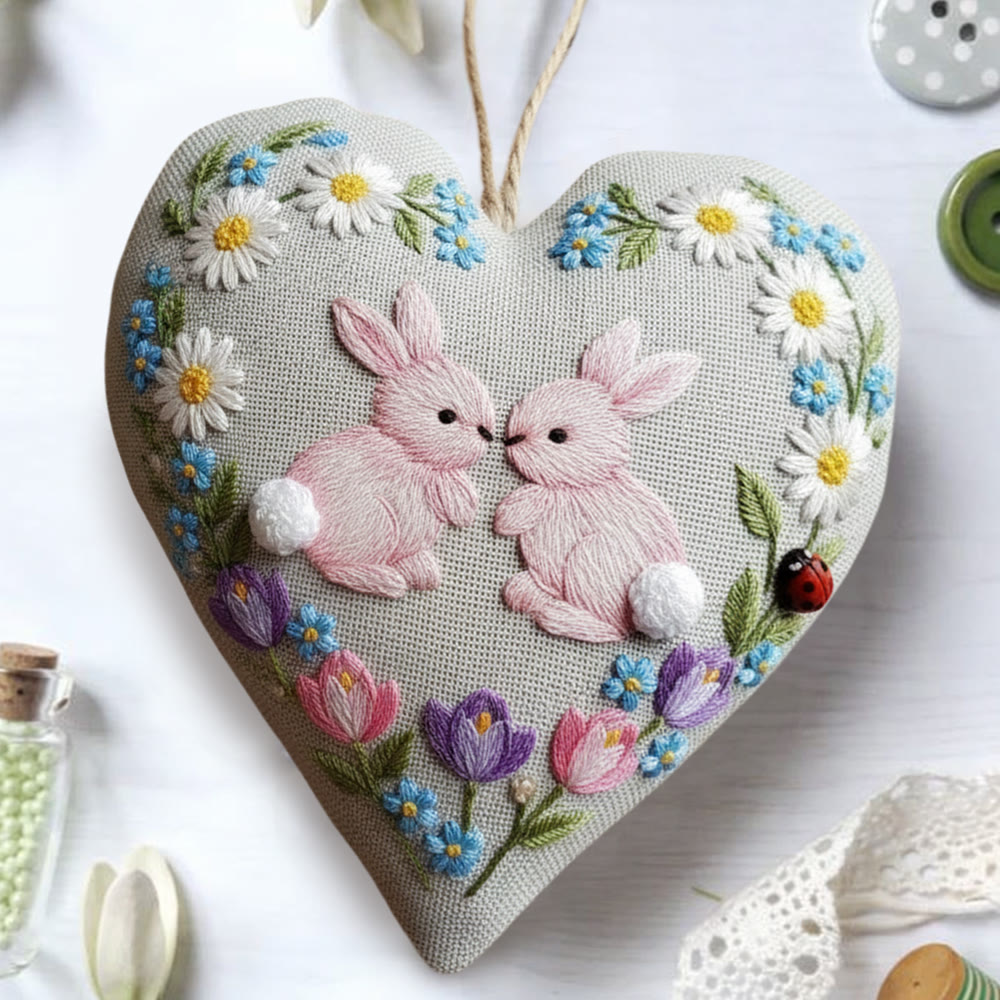 Rubbyoo Heart Embroidery Kit - Bunny Floral Wreath | Adorable Diy | Heartwarming Festival Gift - image 4