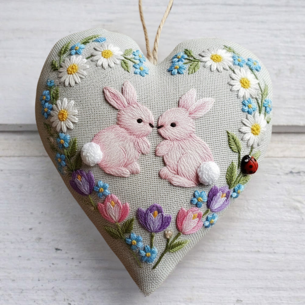 Rubbyoo Heart Embroidery Kit - Bunny Floral Wreath | Adorable Diy | Heartwarming Festival Gift - 6 inches hoop kit - image 1