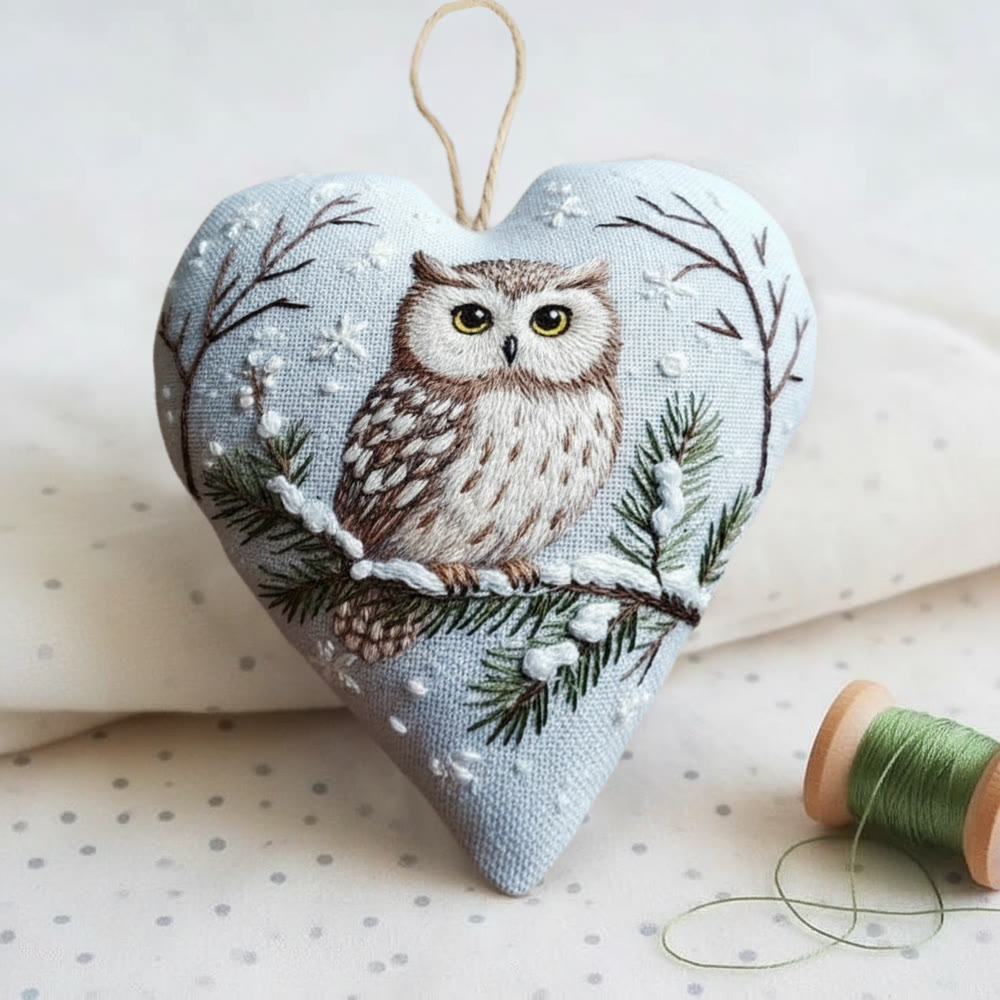 Rubbyoo Heart Embroidery Kit - Snowy Owl Pine Branch | Easy DIY Starter Kit | Festive Winter Home Piece - image 3
