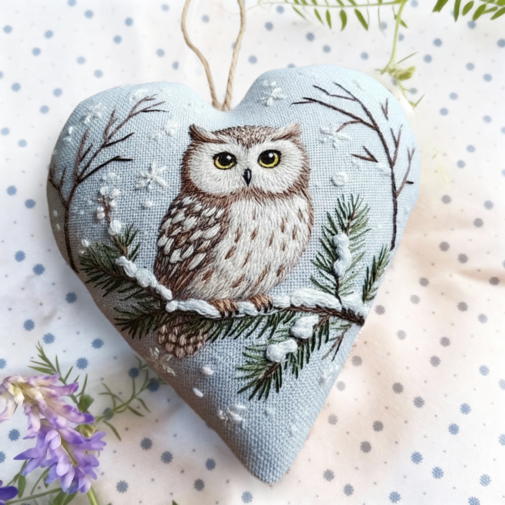 Rubbyoo Heart Embroidery Kit - Snowy Owl Pine Branch | Easy DIY Starter Kit | Festive Winter Home Piece - image 9