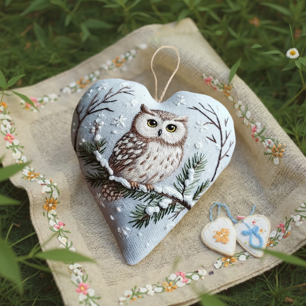 Rubbyoo Heart Embroidery Kit - Snowy Owl Pine Branch | Easy DIY Starter Kit | Festive Winter Home Piece - image 2