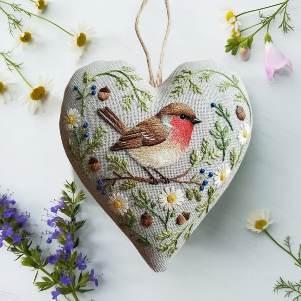 Rubbyoo Heart Embroidery Kit - Garden Robin Daisy | Gentle Handcraft Activity | Heartwarming Home Touch - image 3