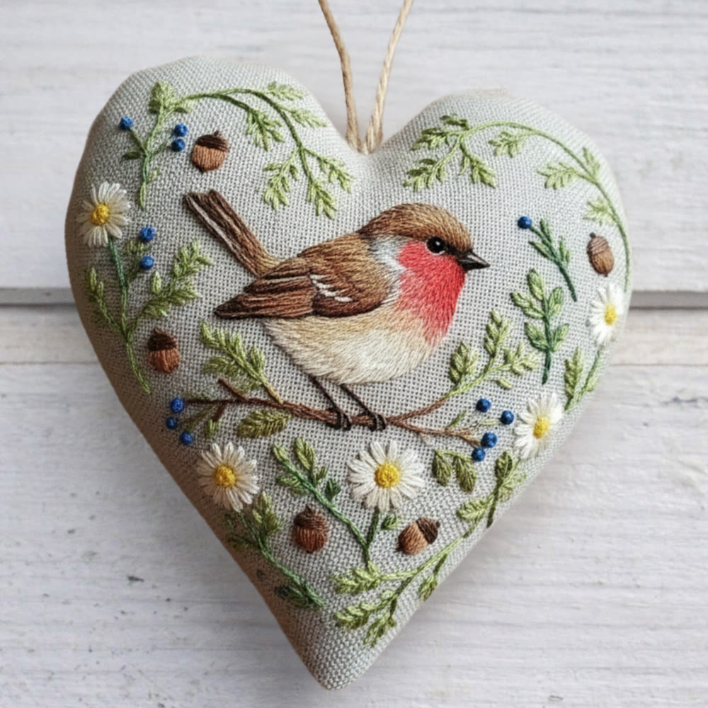 Rubbyoo Heart Embroidery Kit - Garden Robin Daisy | Gentle Handcraft Activity | Heartwarming Home Touch - 6 inches hoop kit - image 1