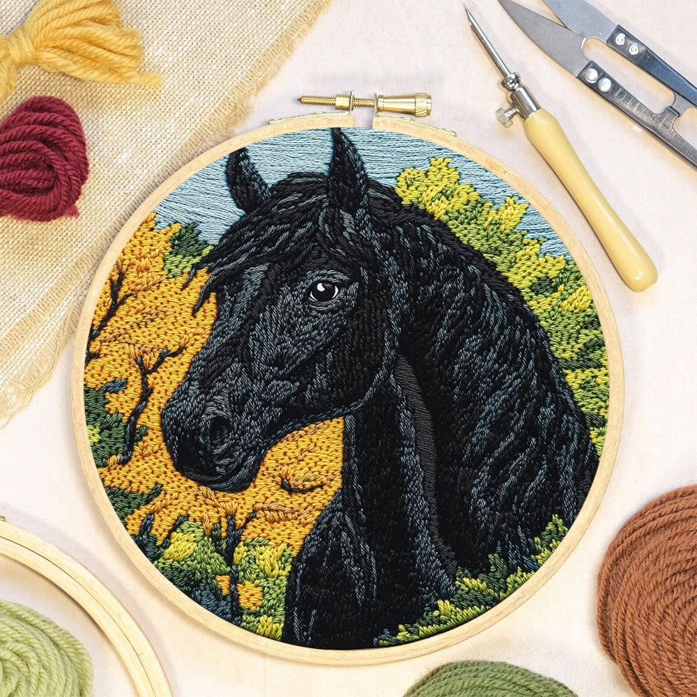 Black Horse Punch Needle Kit - Diy Animal Handmade Crfat | Perfect Home Ornament  - image 3
