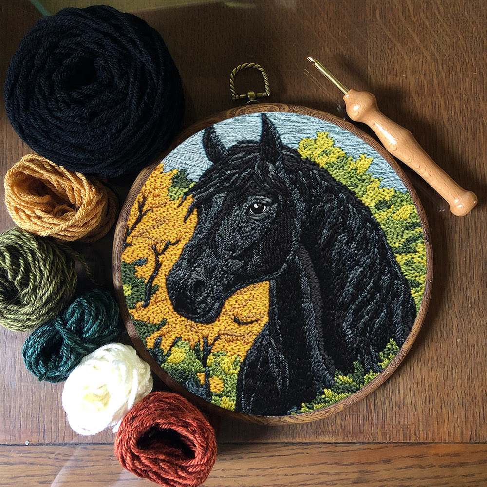 Black Horse Punch Needle Kit - Diy Animal Handmade Crfat | Perfect Home Ornament  - image 2