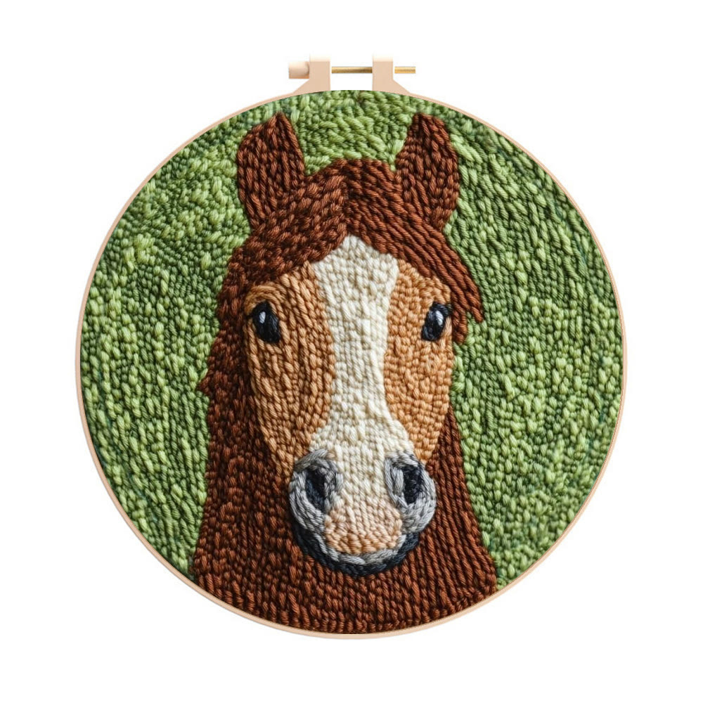 Brown Pony Punch Needle Kit - Lovely Animal Handicraft | Creative Festival Gift  - 8 inch Hoop Kit - image 1
