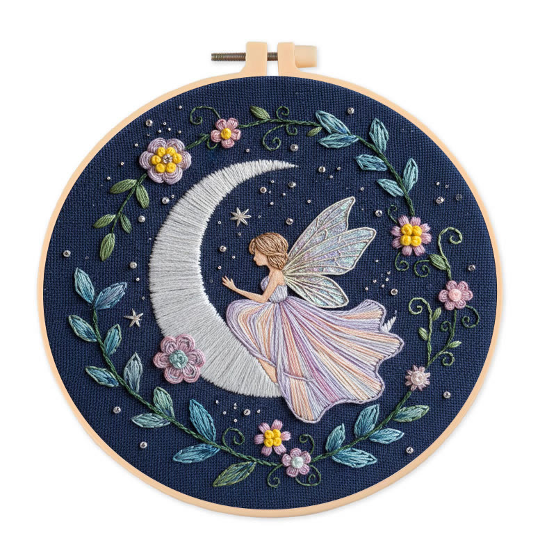 Rubbyoo Embroidery Kit - Fairy And Moon |  Celestial Needle Art | Unique Handmade Craft  - 20*20cm - image 1