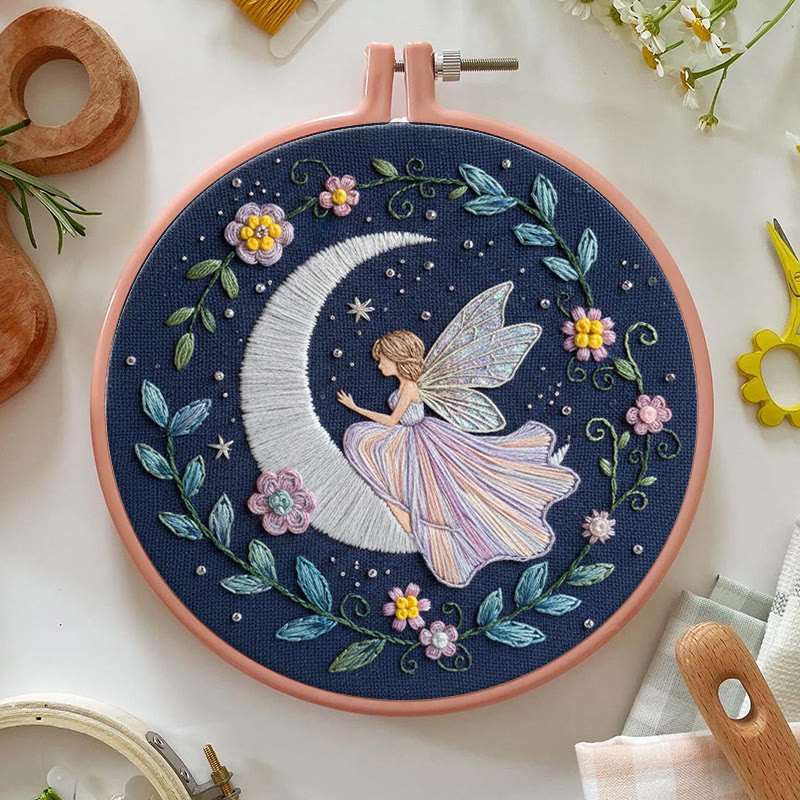 Rubbyoo Embroidery Kit - Fairy And Moon |  Celestial Needle Art | Unique Handmade Craft  - image 3