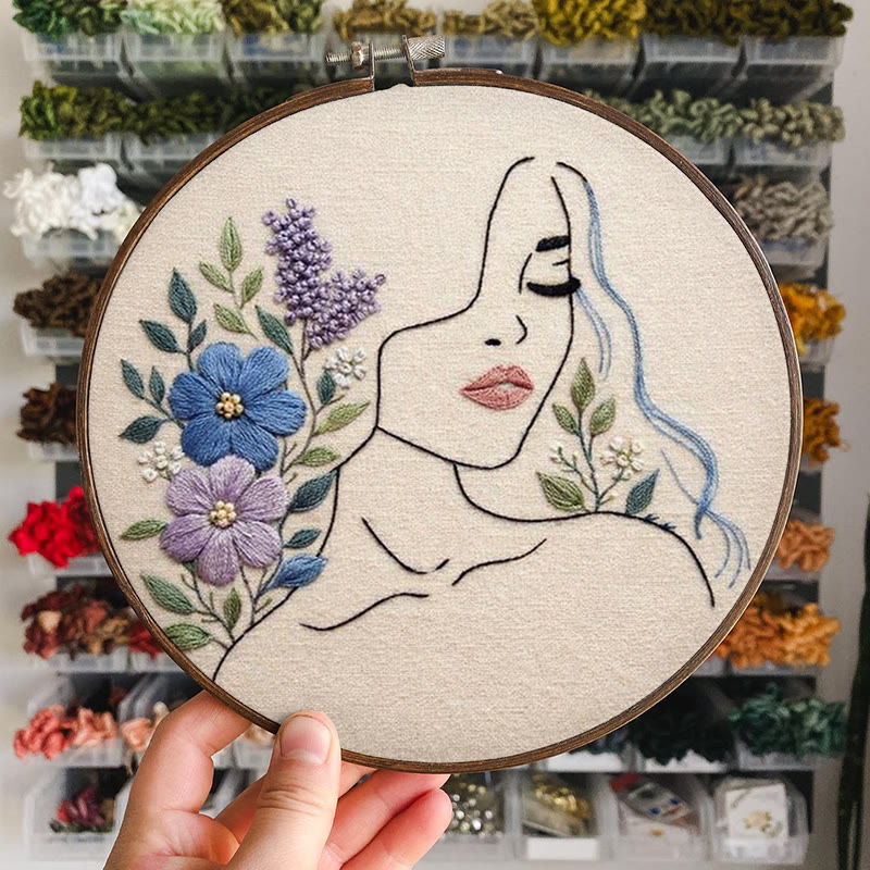 Rubbyoo Embroidery Kit - Woman With Flower | Diy Floral Craft | Easy Needle Artwork  - image 2