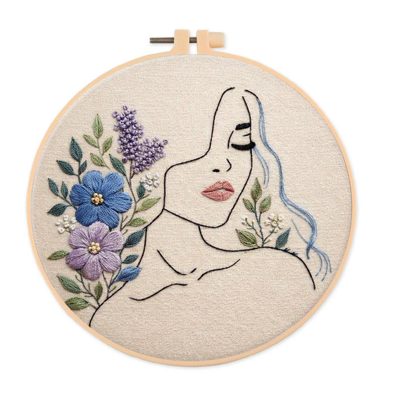 Rubbyoo Embroidery Kit - Woman With Flower | Diy Floral Craft | Easy Needle Artwork  - 20*20cm - image 1
