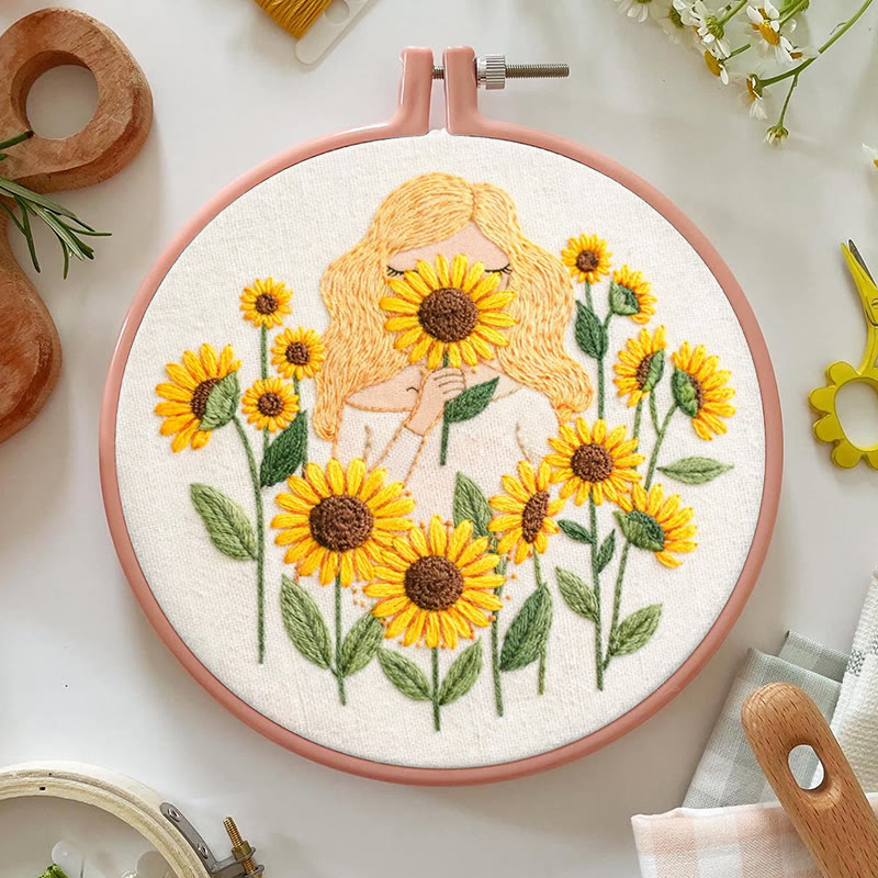 Rubbyoo Embroidery Kit - Sunflower Girl | Positive Handmade Craft | Unique Desk Decor - image 2