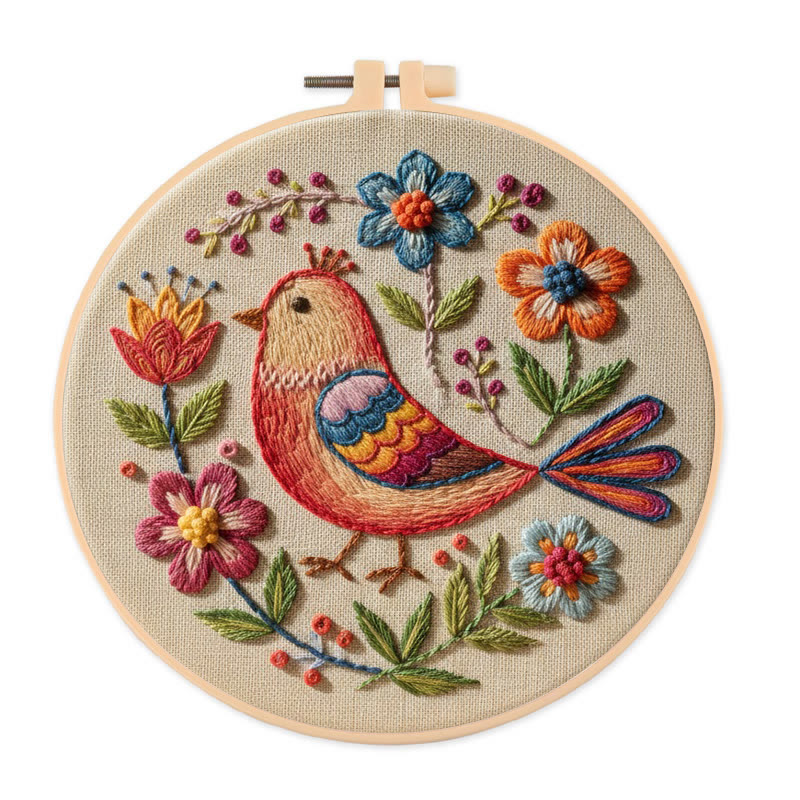 Rubbyoo Embroidery Kit - Bird And Flower | Diy Handmade Needlepoint  | Perfect For Beginners - 20*20cm - image 1