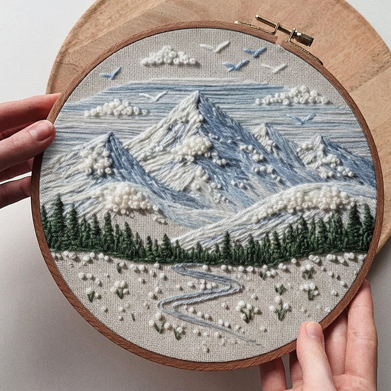 Rubbyoo Embroidery Kit - Snowy Mountain | Handmade Scenery Art | Nice Needle Craft - image 2