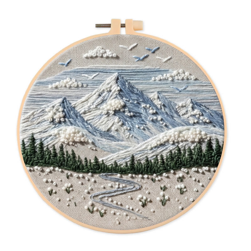Rubbyoo Embroidery Kit - Snowy Mountain | Handmade Scenery Art | Nice Needle Craft - 20*20cm - image 1