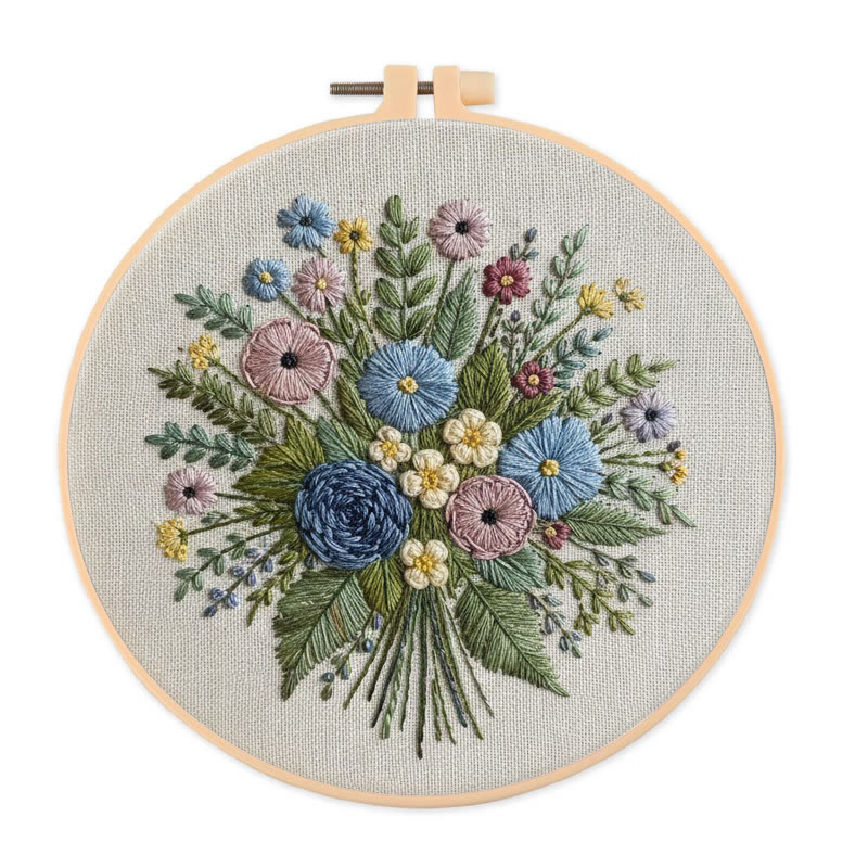 Rubbyoo Embroidery Kit - Wildflower Bouquet | Blooming Handmade Art | Spring Stitch Pattern - 20*20cm - image 1