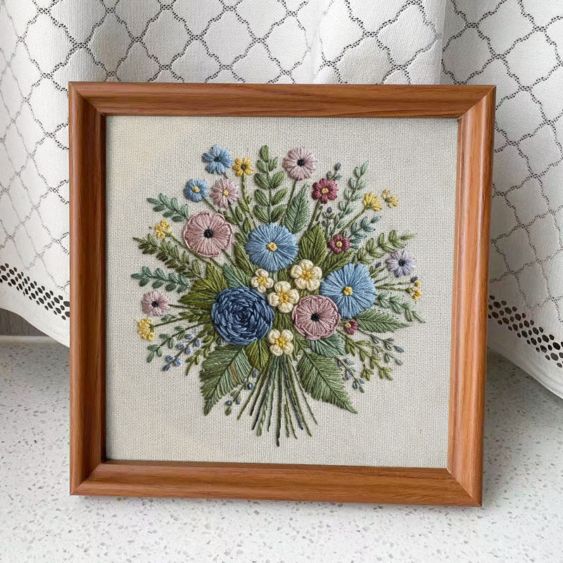 Rubbyoo Embroidery Kit - Wildflower Bouquet | Blooming Handmade Art | Spring Stitch Pattern - Embroidery Kit Plus An Extra Frame - image 3