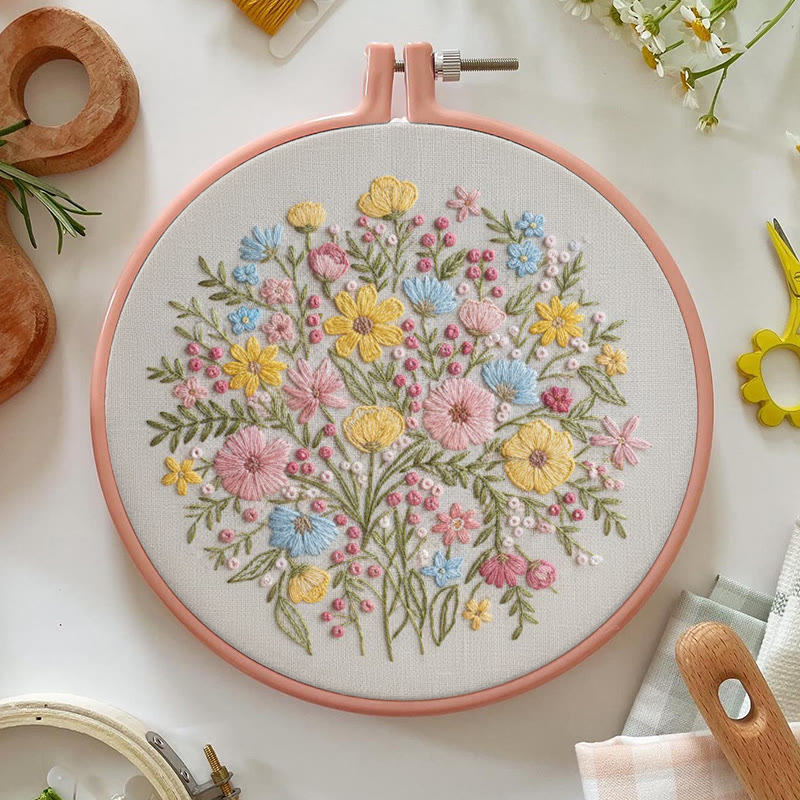 Rubbyoo Embroidery Kit - Colourful Flowers | Easy Stitch Craft | Unique Handmade Gift For Her - image 2