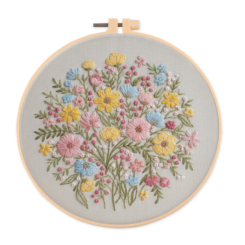 Rubbyoo Embroidery Kit - Colourful Flowers | Easy Stitch Craft | Unique Handmade Gift For Her - 20*20cm - image 1