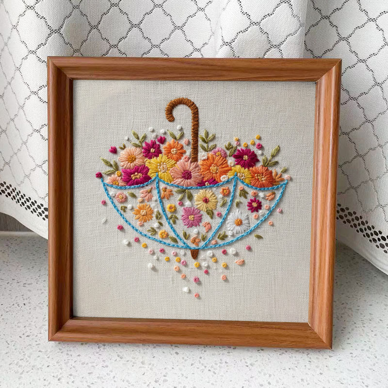 Rubbyoo Embroidery Kit - Floral Umbrella | Creative Stitch Design | Nice Wall Decor - Embroidery Kit Plus An Extra Frame - image 10