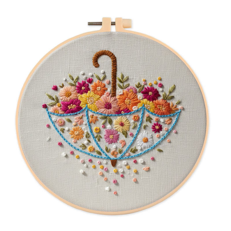 Rubbyoo Embroidery Kit - Floral Umbrella | Creative Stitch Design | Nice Wall Decor - 20*20cm - image 1