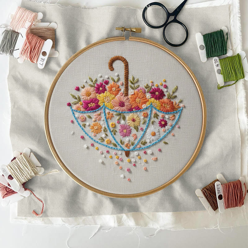 Rubbyoo Embroidery Kit - Floral Umbrella | Creative Stitch Design | Nice Wall Decor - image 3