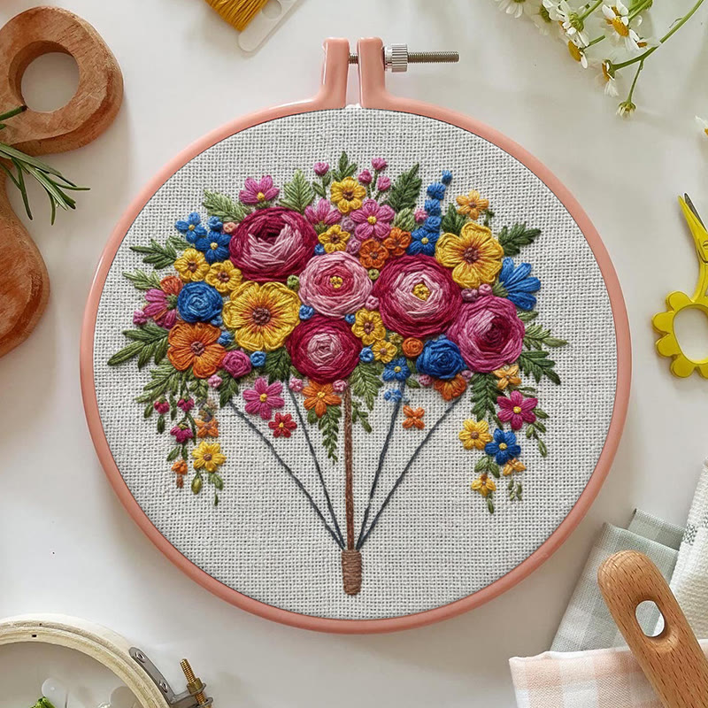 Rubbyoo Embroidery Kit - Blooming Bouquet | Diy Floral Collection | Nice Handmade Art - image 2