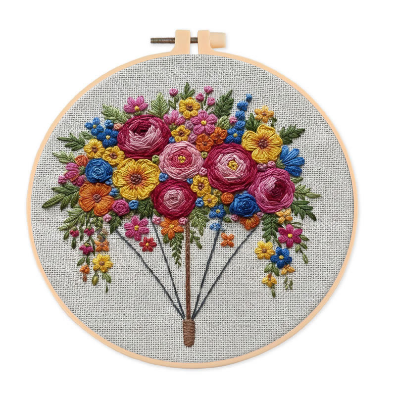 Rubbyoo Embroidery Kit - Blooming Bouquet | Diy Floral Collection | Nice Handmade Art - 20*20cm - image 1