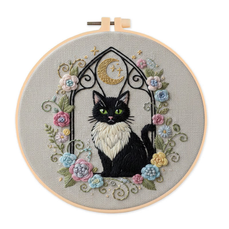 Rubbyoo Embroidery Kit - Celestial Kitten | Handmade Gift For Cat Lovers | Unique Needle Craft - 20*20cm - image 1