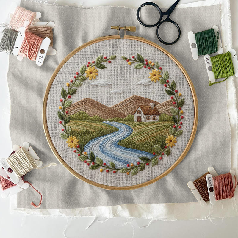 Rubbyoo Embroidery Kit - Village View | Diy Landscape Art | Landscape For Starter - image 3