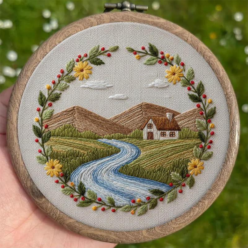 Rubbyoo Embroidery Kit - Village View | Diy Landscape Art | Landscape For Starter - image 4