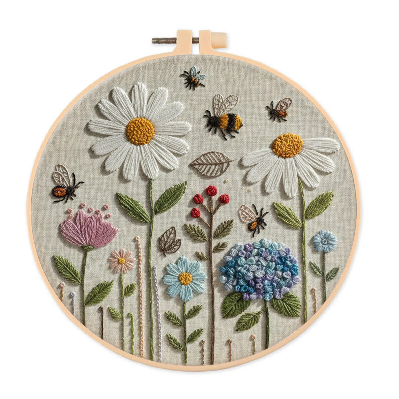 Rubbyoo Embroidery Kit - Spring Daisy | Easy Stitch Pattern | Ideal For Decoration - 20*20cm - image 1