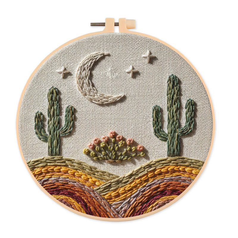 Rubbyoo Embroidery Kit - Night Cactus | Beginner-friendly Needle Art | Diy Home Decor - 20*20cm - image 1