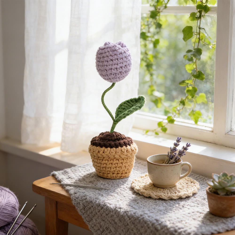 Flower Pot Serie Crochet - Unique Valentines Present | Charming Desk Ornament - Tulips - image 2