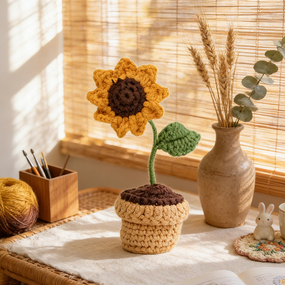 Flower Pot Serie Crochet - Unique Valentines Present | Charming Desk Ornament - Sunflowers - image 1