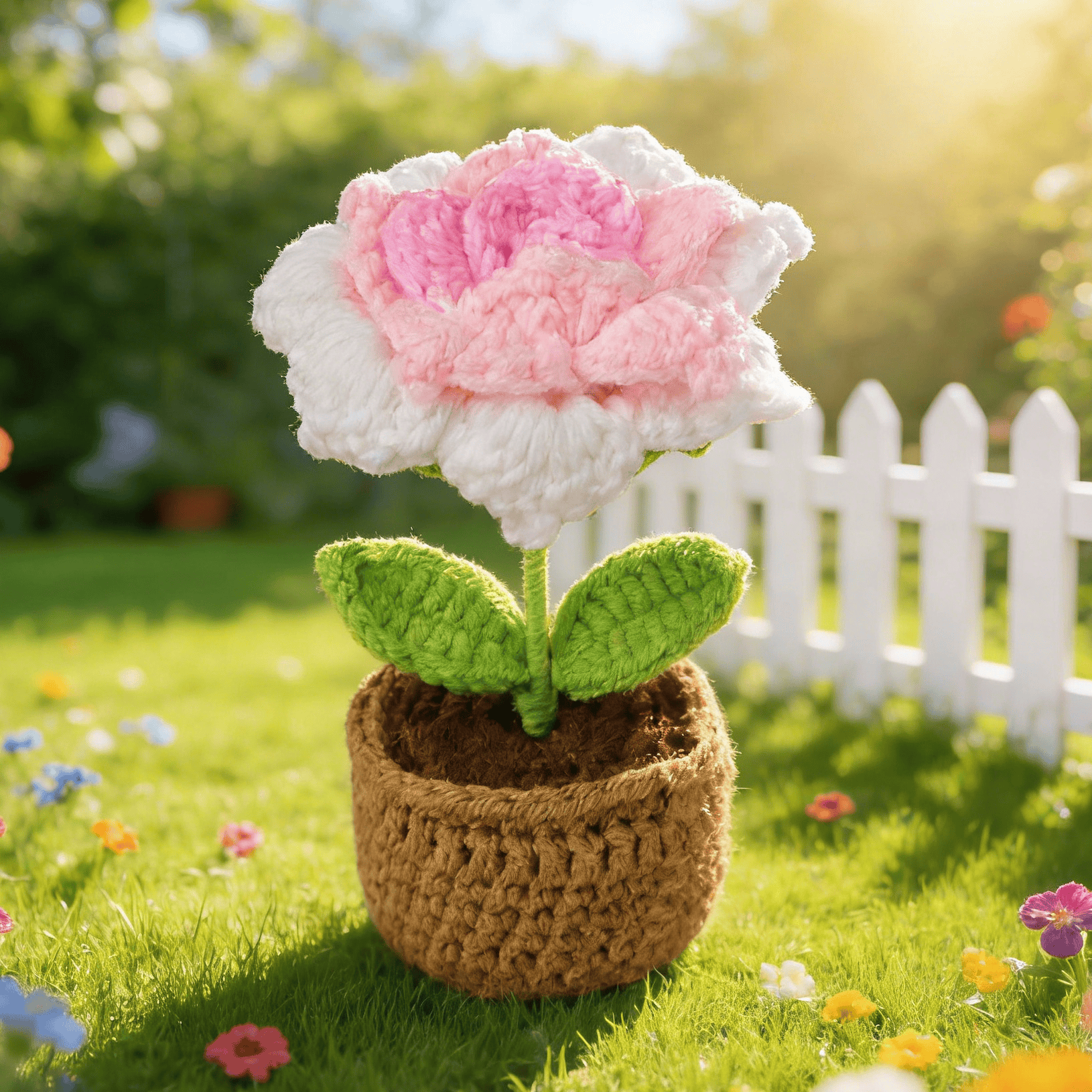 Flower Pot Crochet - Office Table Decor | Nice Birthday Gift - Rose-Pink-B - image 7